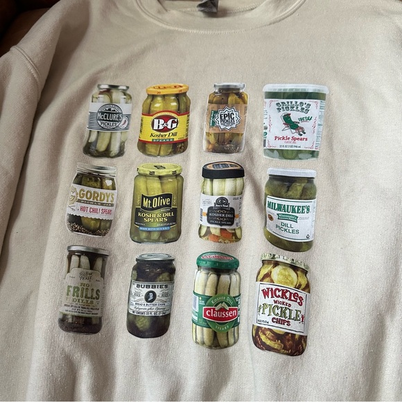Fun pickle jar sweatshirt pickles quirky kitsch cream green vintage style - Picture 4 of 9